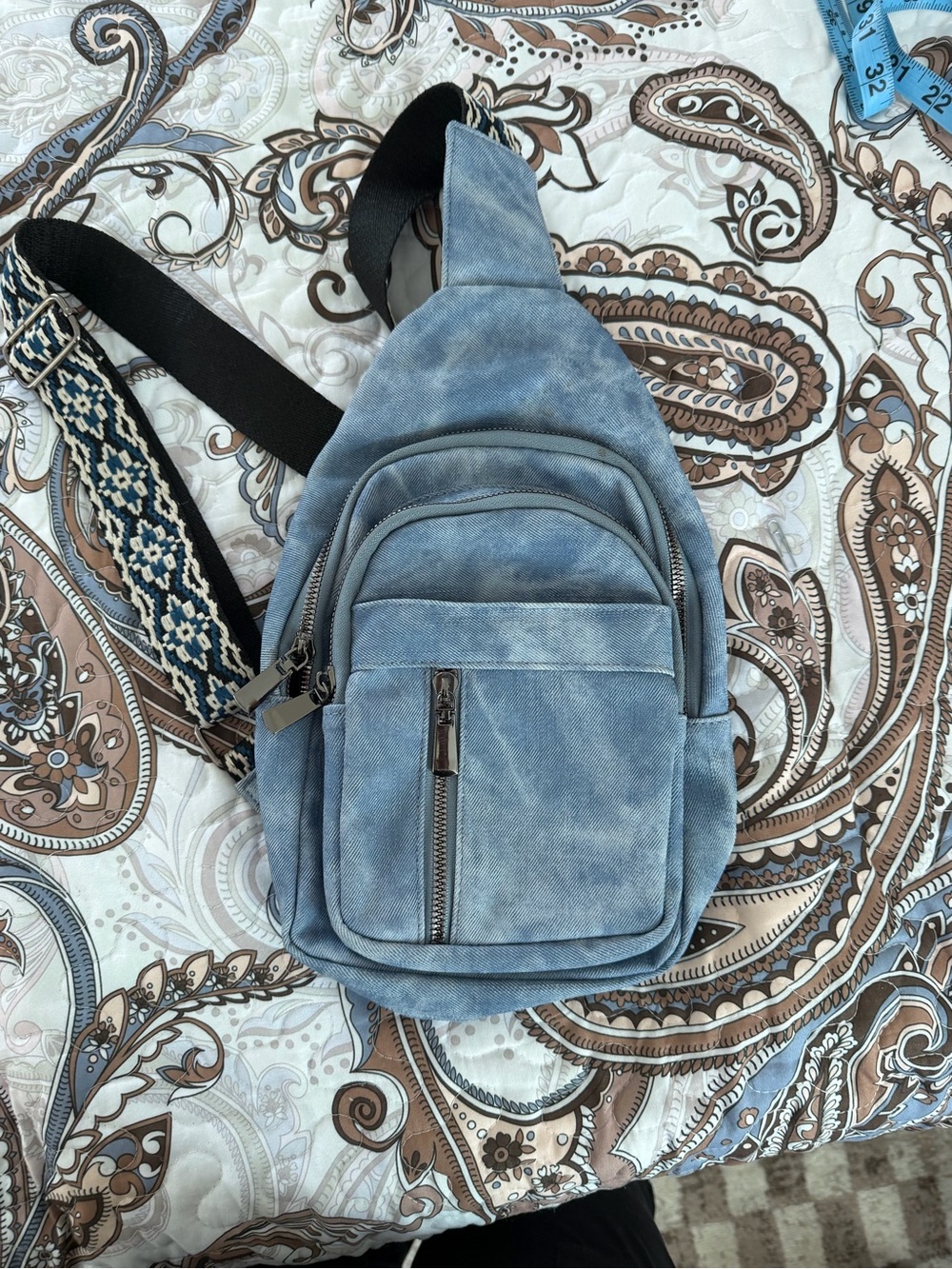 Faux denim backpack style Casual Crossbody Bag